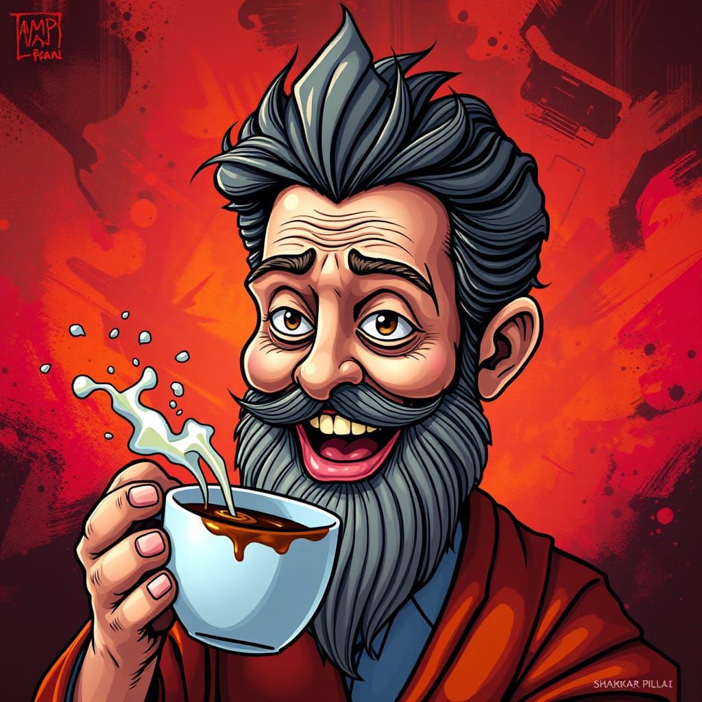 Coffee God in Exaggerated Hyperrealistic Style