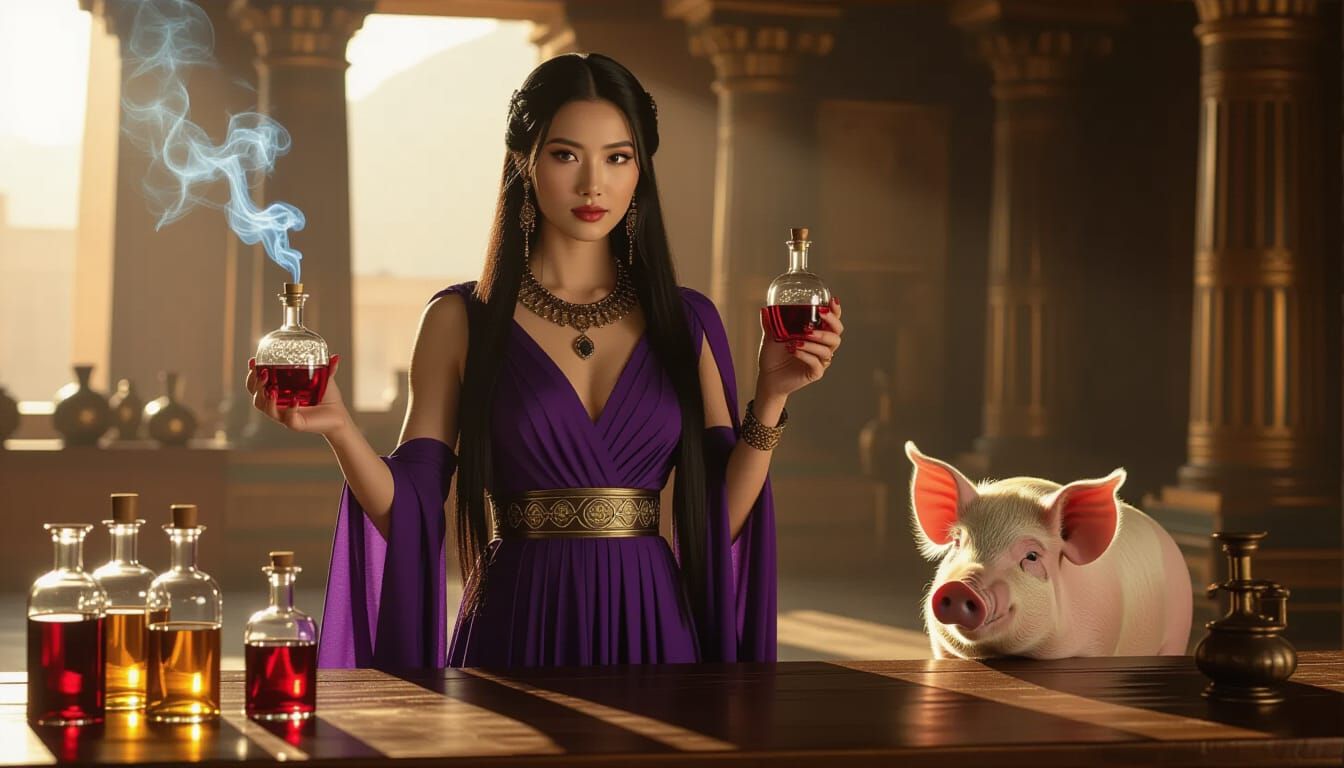Ancient Greek Sorceress with Mystical Potions