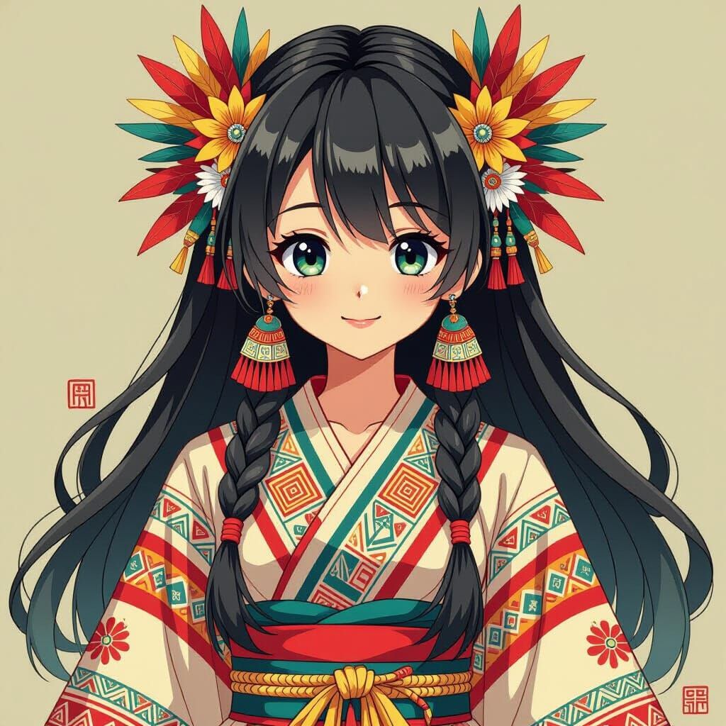 Anime Aztec Lady in Manga Style