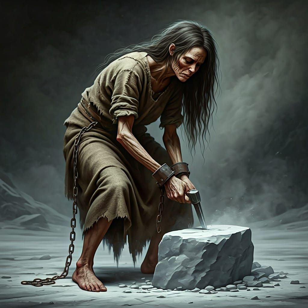 Enslaved Woman Miner in Somber Realism Style