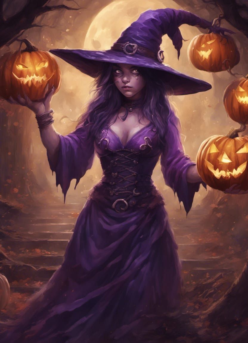 Purple Witch with Glowing Eyes in Fantasy Art