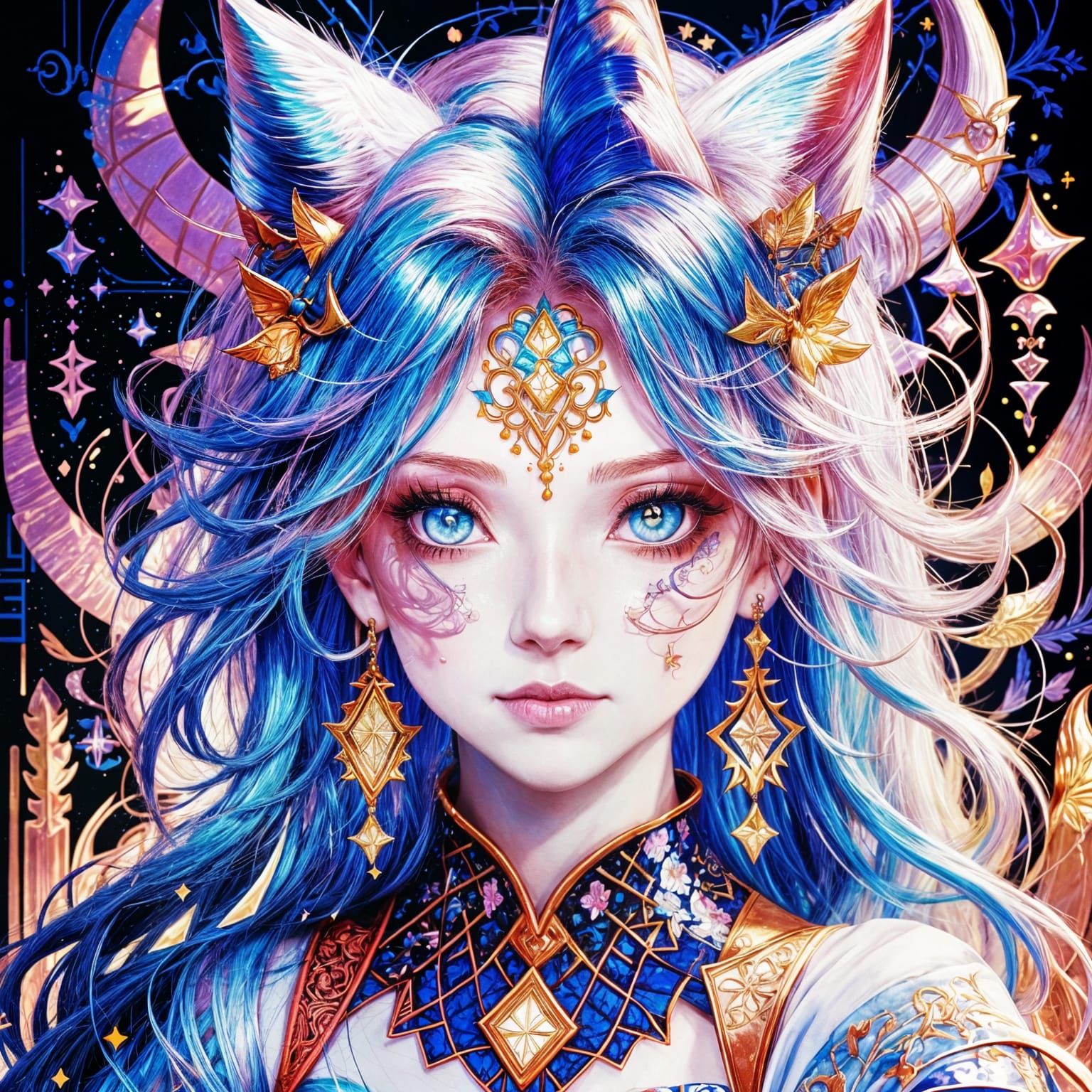 Magical Anime Girl with Pink Hair and Blue Feline Eyes