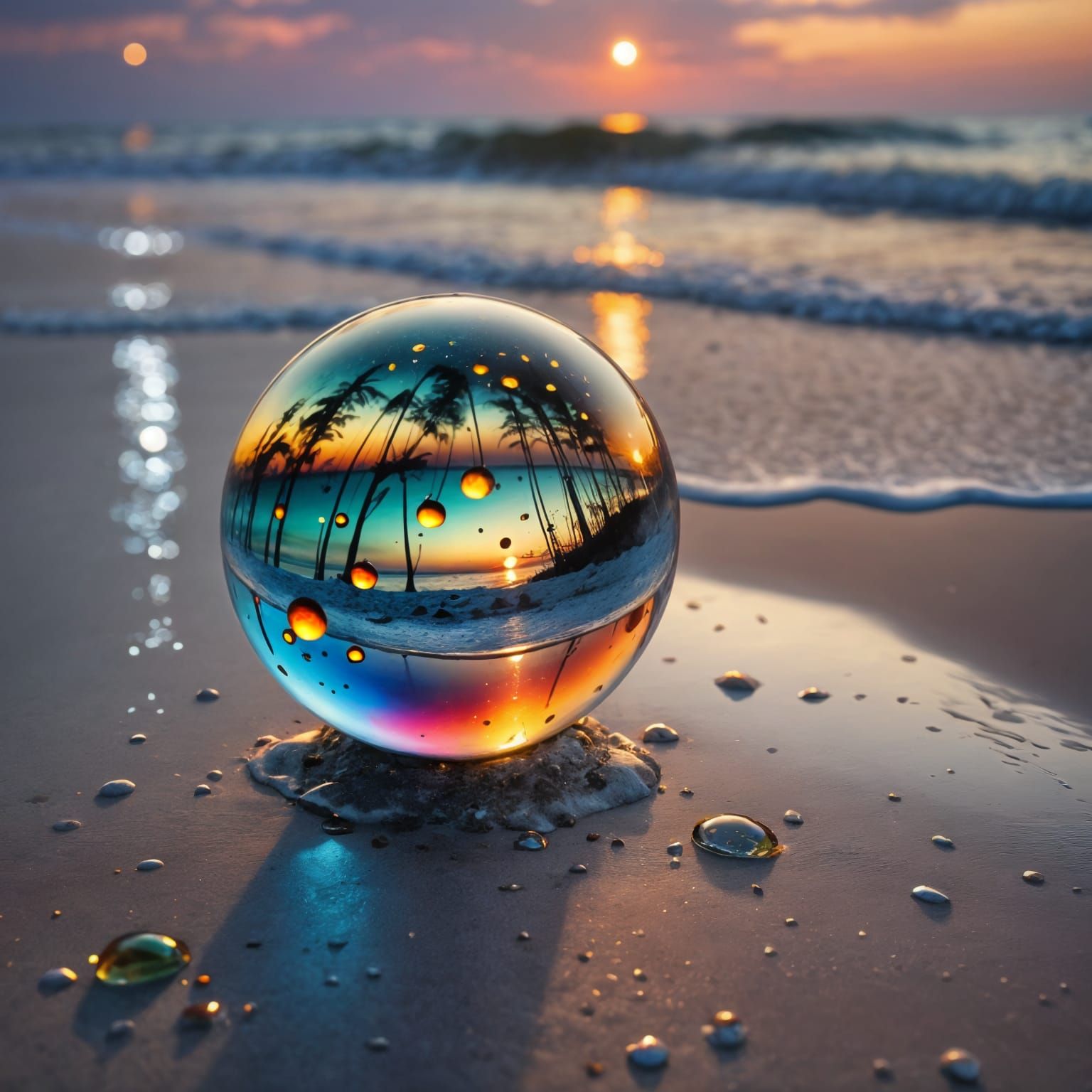 Glass Orbs Reflect Stunning Beach Sunset