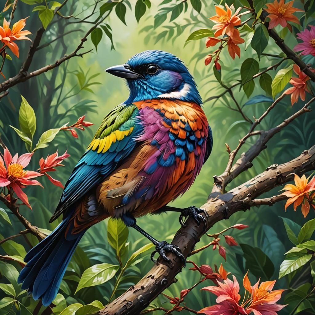 Hyperrealistic Bird in Gouache and Watercolor Style