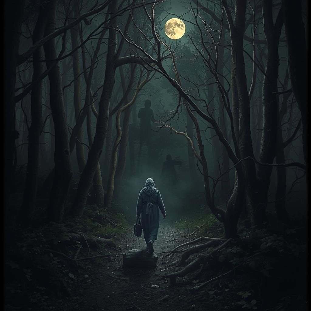 Eerie Appalachian Forest with Ghostly Figures