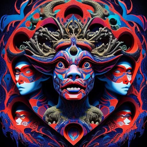 Mystical Realm: Grotesque Face with Glowing Eyes