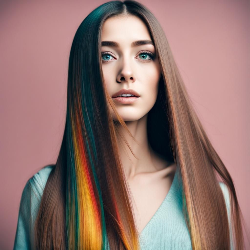 Woman with Multicolored Hair Adoringly Gazing