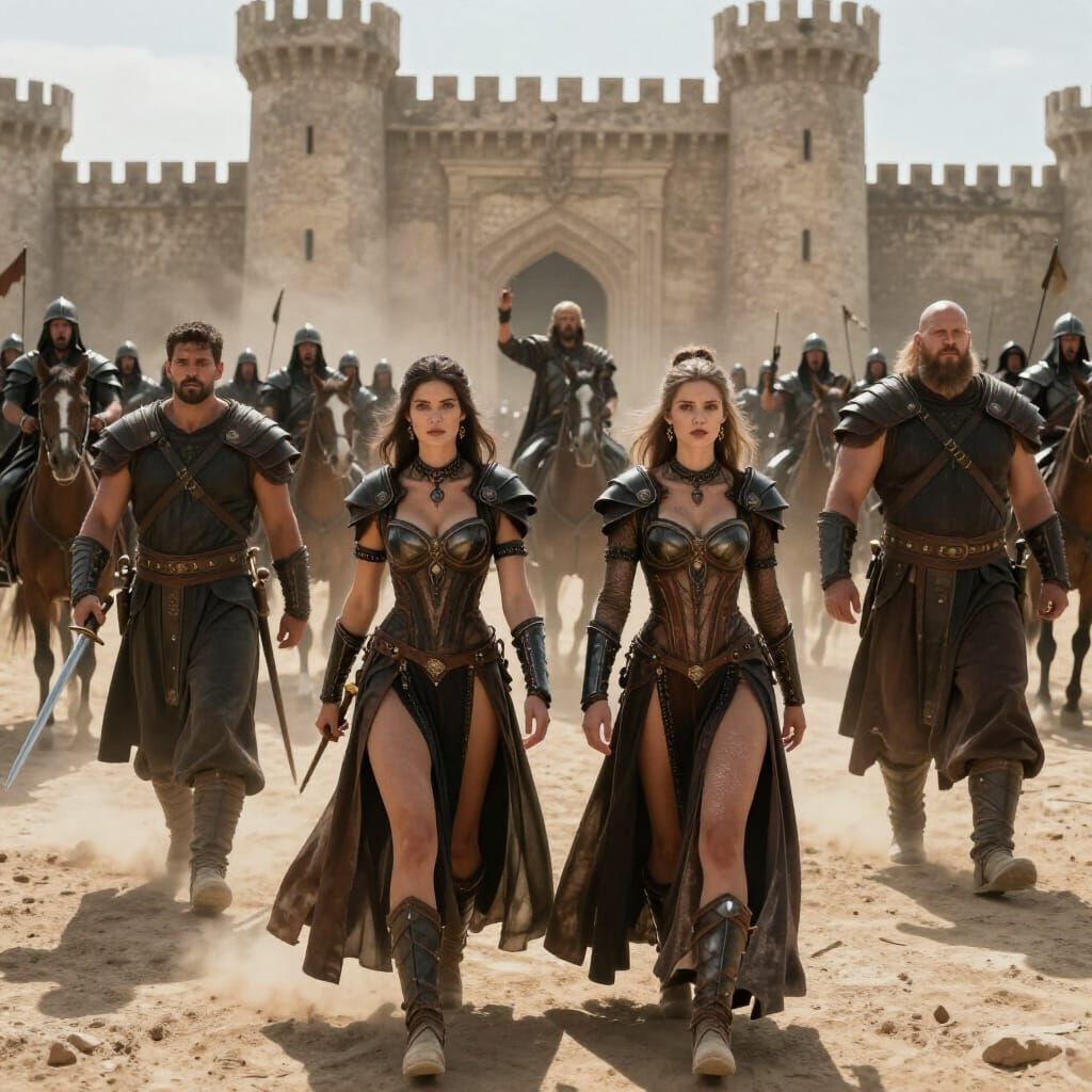 Dusty Castle Courtyard in Grimdark Fantasy Style