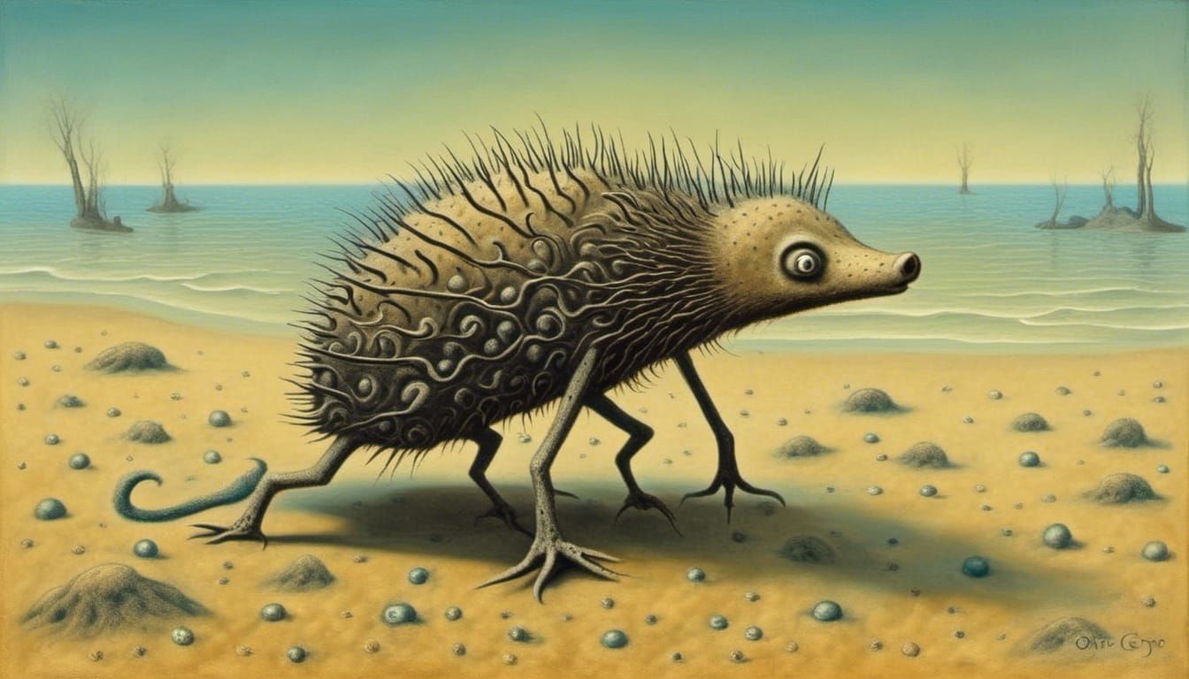Surreal Cryptid Hedgehog on a Bogomil Island Beach