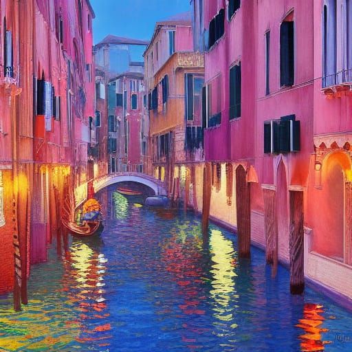Venice Twilight: Pink Murano Lanterns in Neoimpressionism