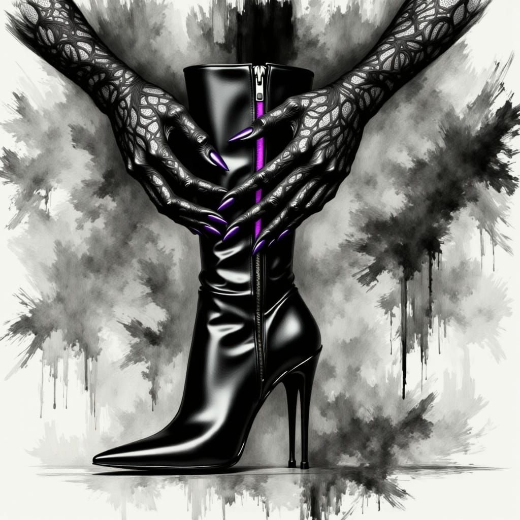 Charcoal Illustration of Gothic Thigh-High Boot