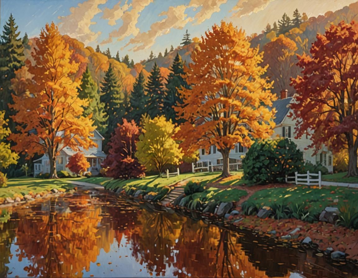 Autumnal House and Trees as Oil Painting