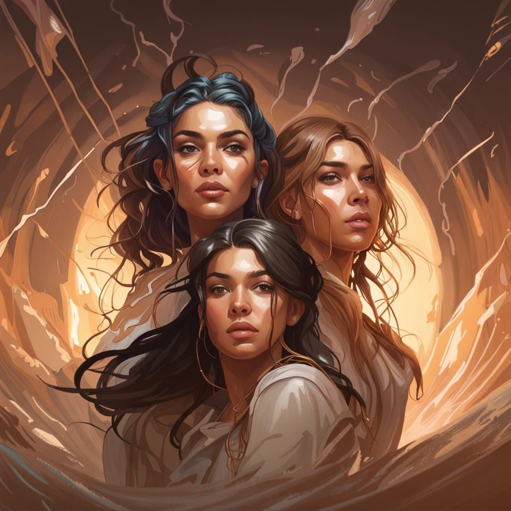Three Women Sinking: Hyperdetailed Digital Portrait