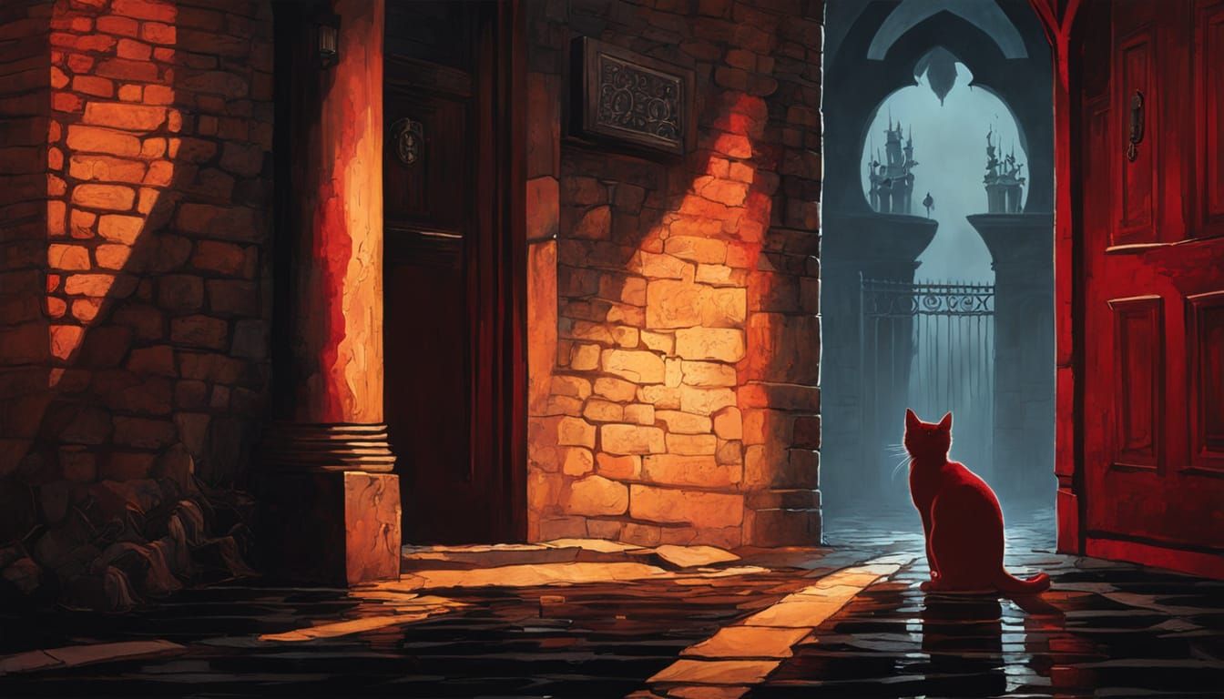 Dark Fantasy Cat Defecates on Police: Gothic Oil Painting