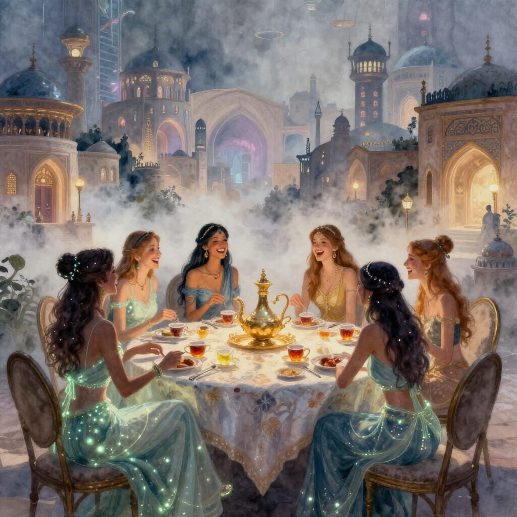 Fairies Gossiping in a Futuristic Persian City