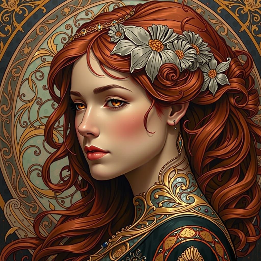 Art Nouveau Woman with Flowing Lines