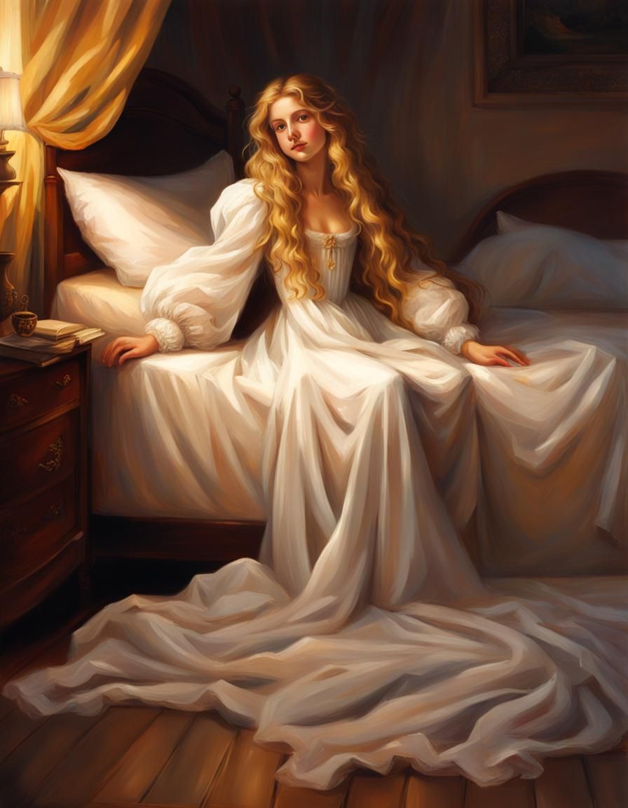 Renaissance Girl with Golden Hair Portrait