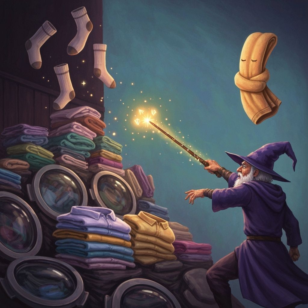 Wizard Tames Laundry Mountain with Magical Spells