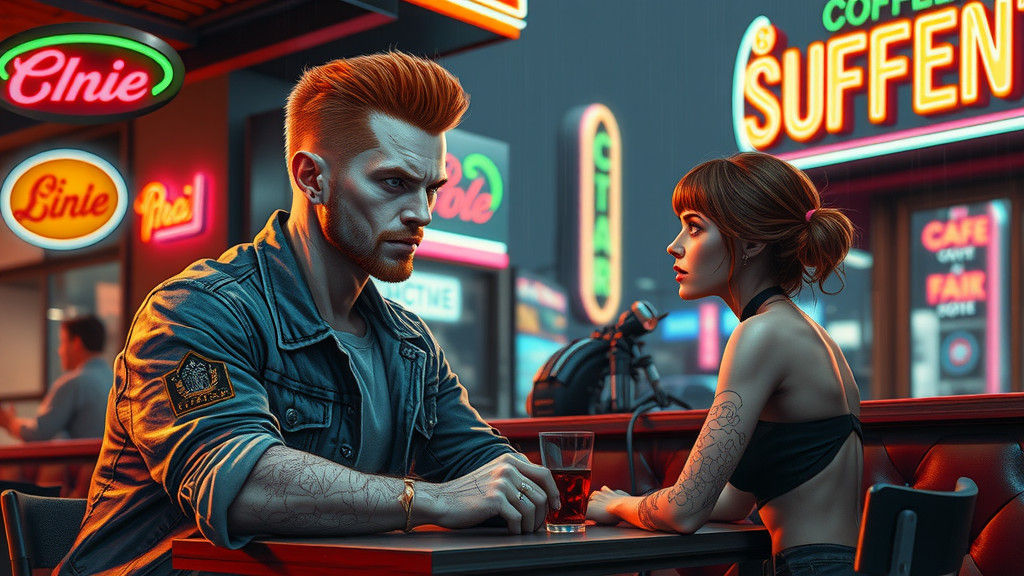 Mutant in Retro Cafe: A Neon-Lit First Date