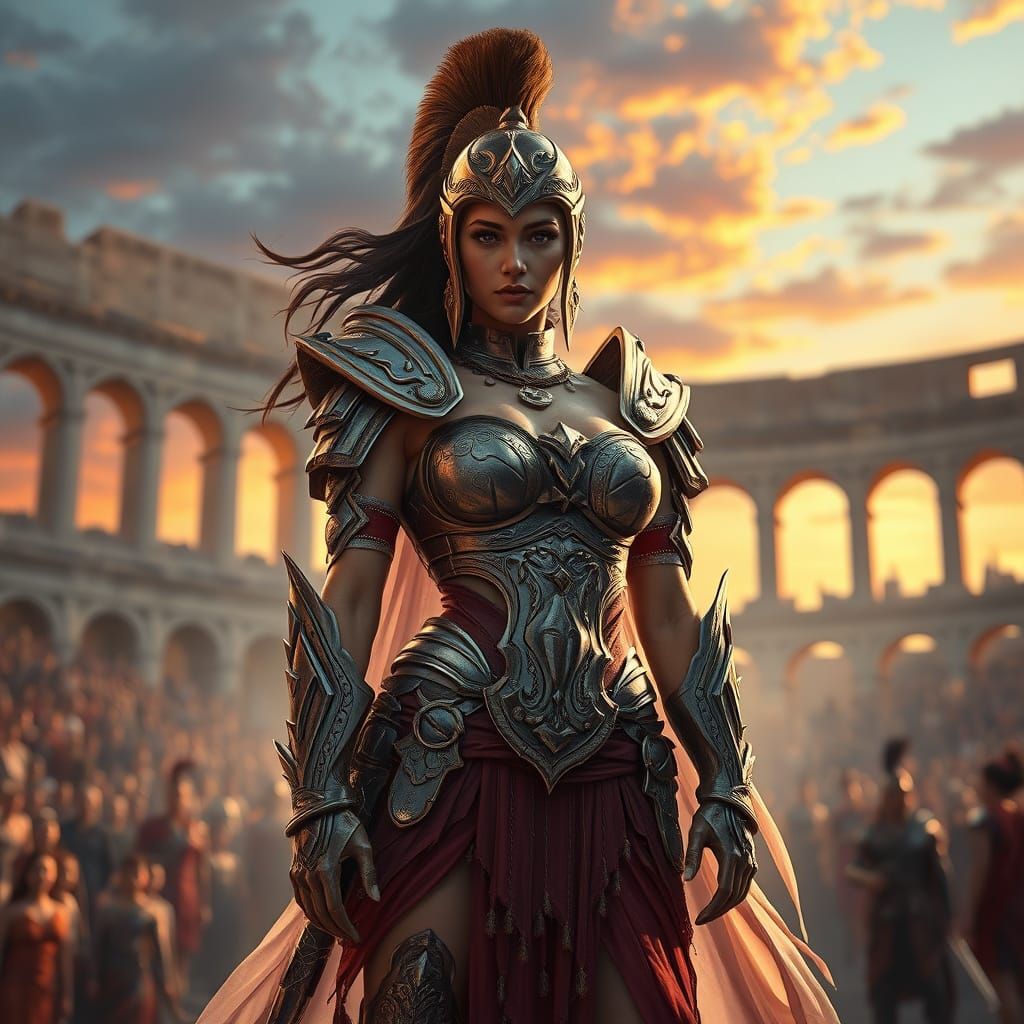 Female Warrior in Colosseum: Digital Painting