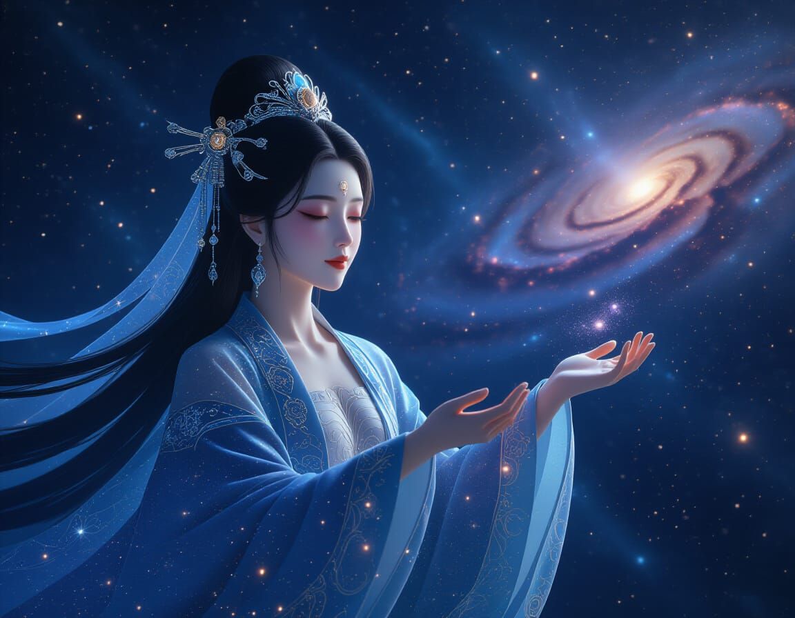 Cosmic Goddess in Deep Space: 3D Digital Art