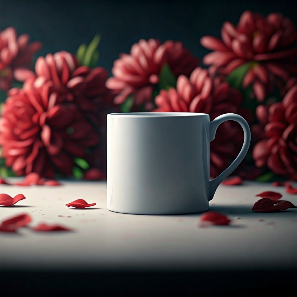 Elegant Mug with Winter Flowers, Detailed Matte Painting