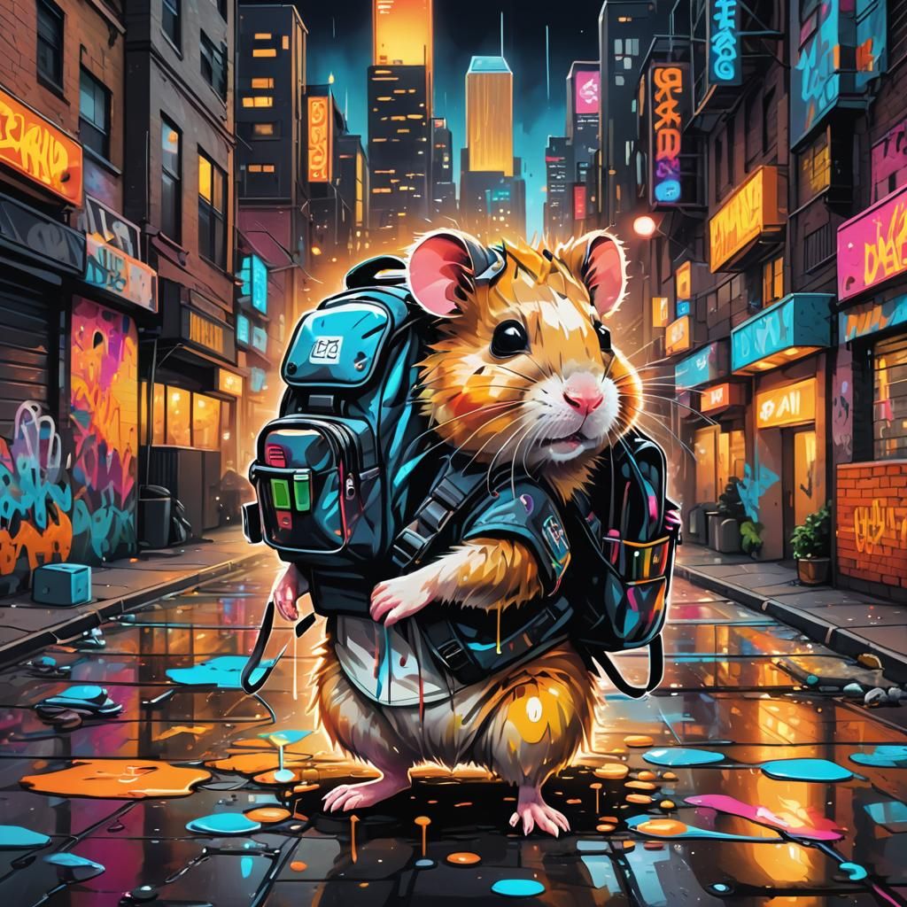 Hamster Graffiti Art in Urban Street Style