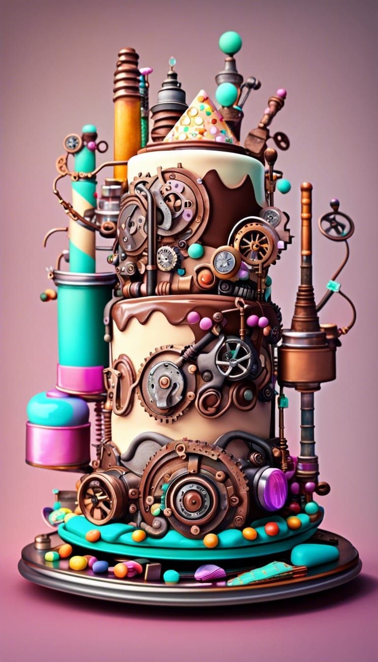 Steampunk Birthday Cake with Pastel Metal Pipes