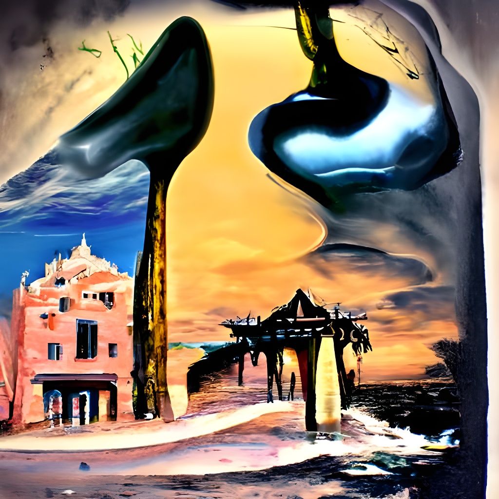 Surreal Melting Cityscape in Salvador Dali Style