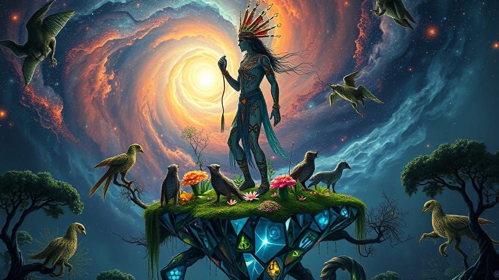 Mystical Shaman with Bioluminescent Ecosystems in Surrealist...