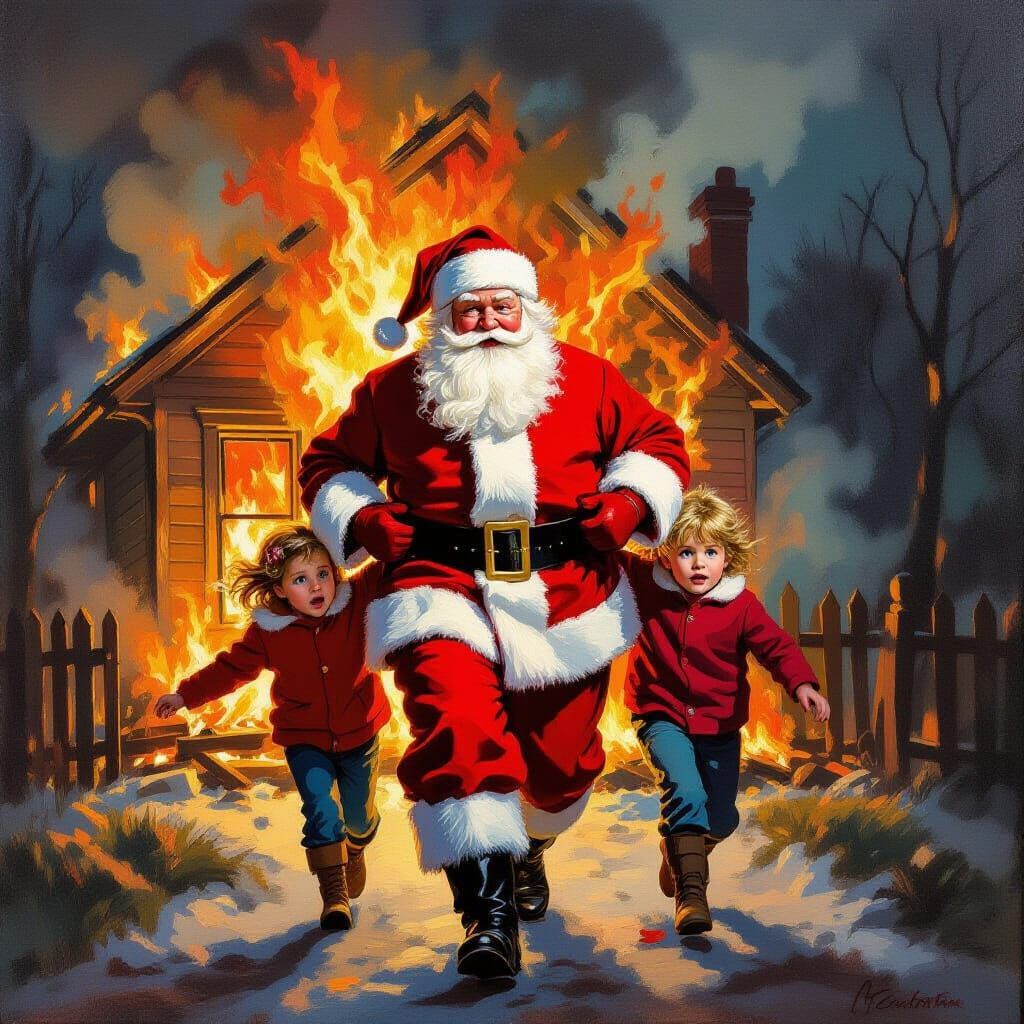 Santa Claus Heroically Rescues Children from Burning House