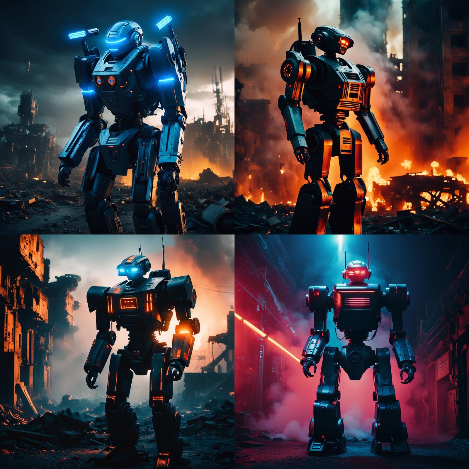 AI War Robot Rebellion Scene in Film Style