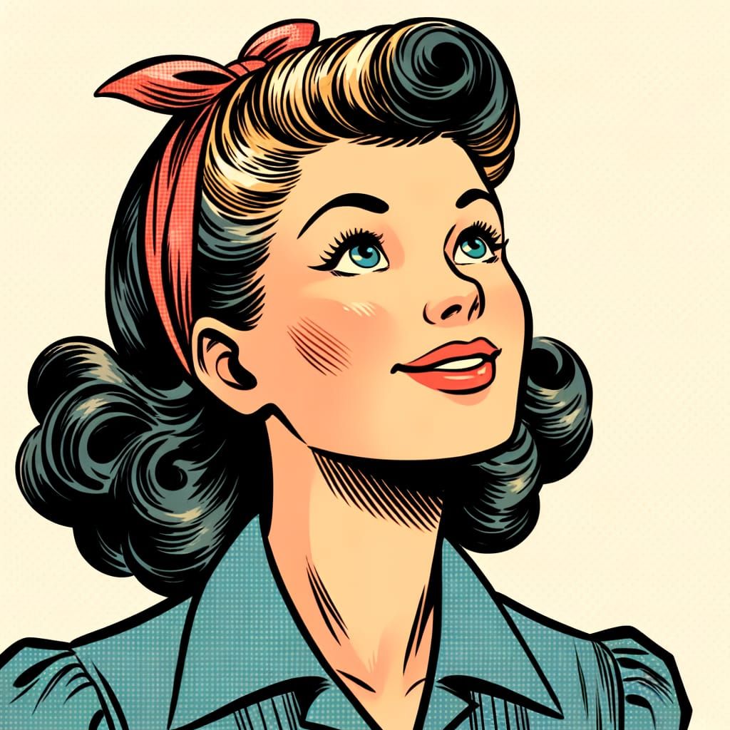 Vintage 1950s Comic Book Logo of Smiling Woman