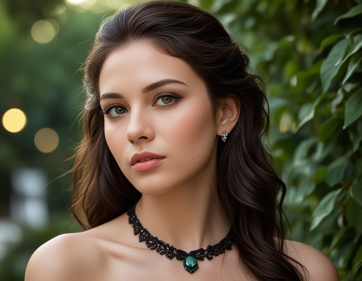 Elegant Young Woman in a Park, Captured in a Sophisticated A...