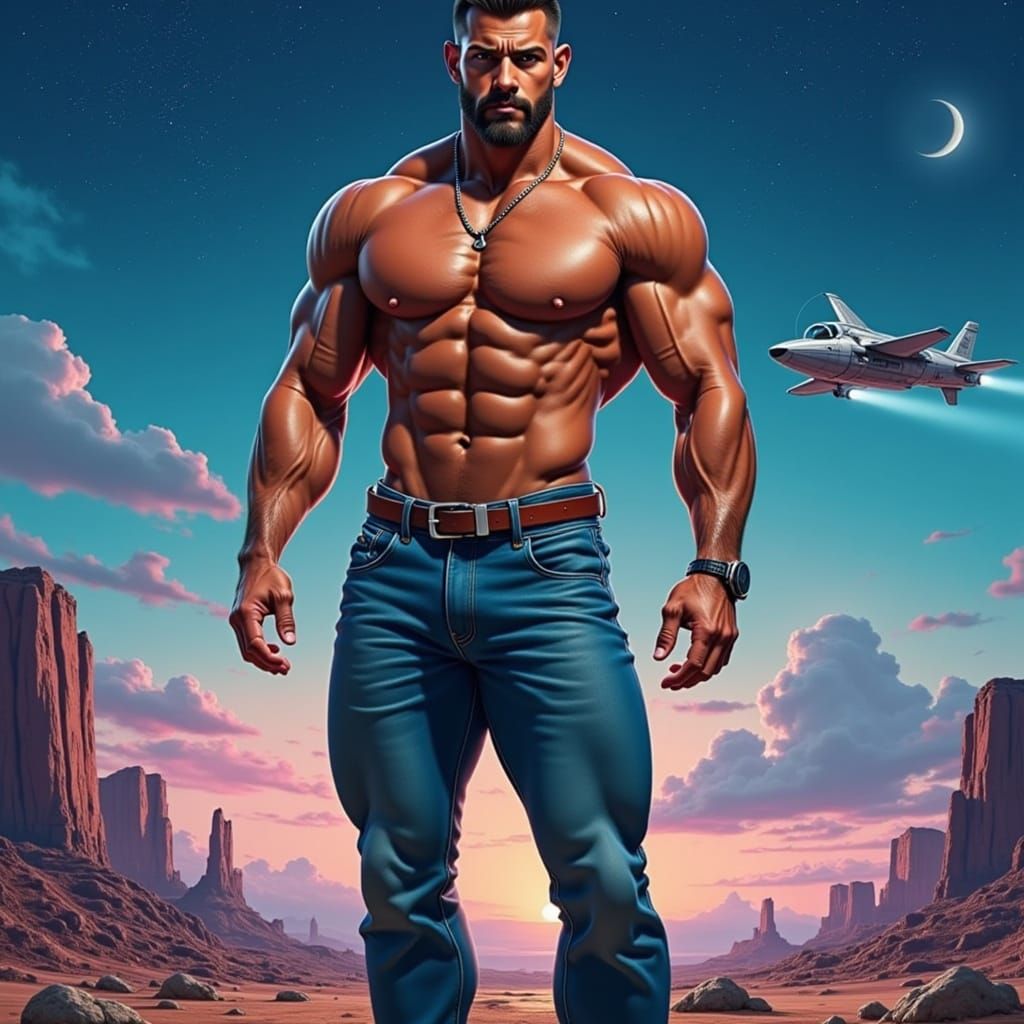 Heroic Astronaut in Futuristic Sci-Fi Landscape