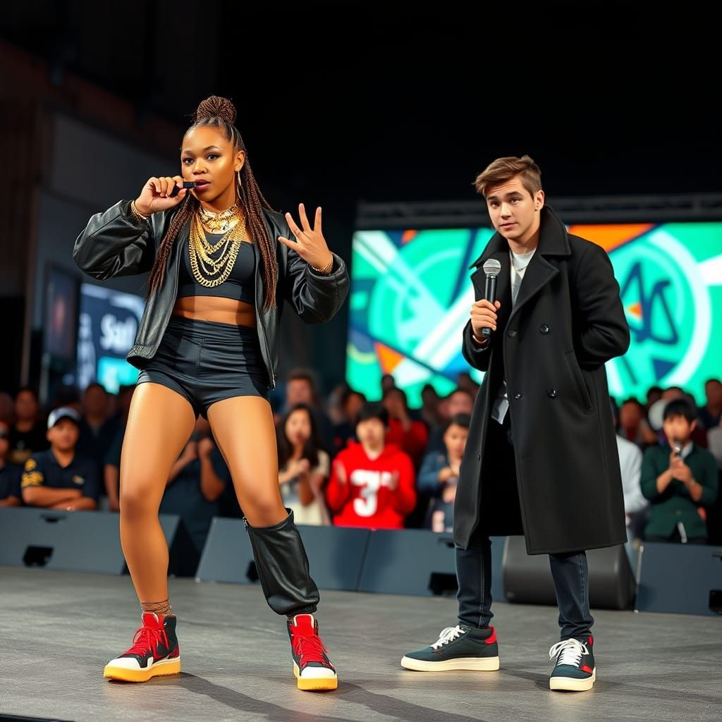 Confident Young Rapper Performing on Urban Stage