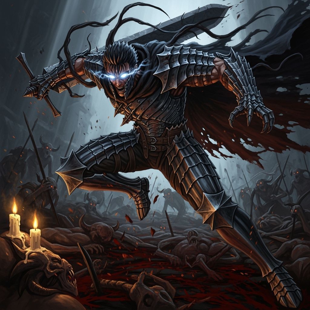 Guts in Berserker Armor Lunges Through Demonic Horde