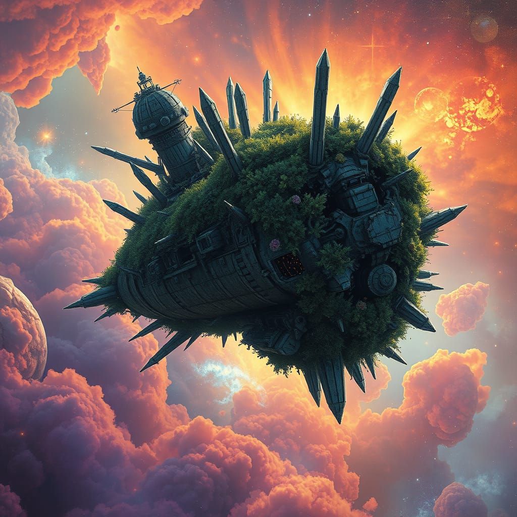 Derelict Spaceship in Vibrant Nebula, Cosmic Mystery