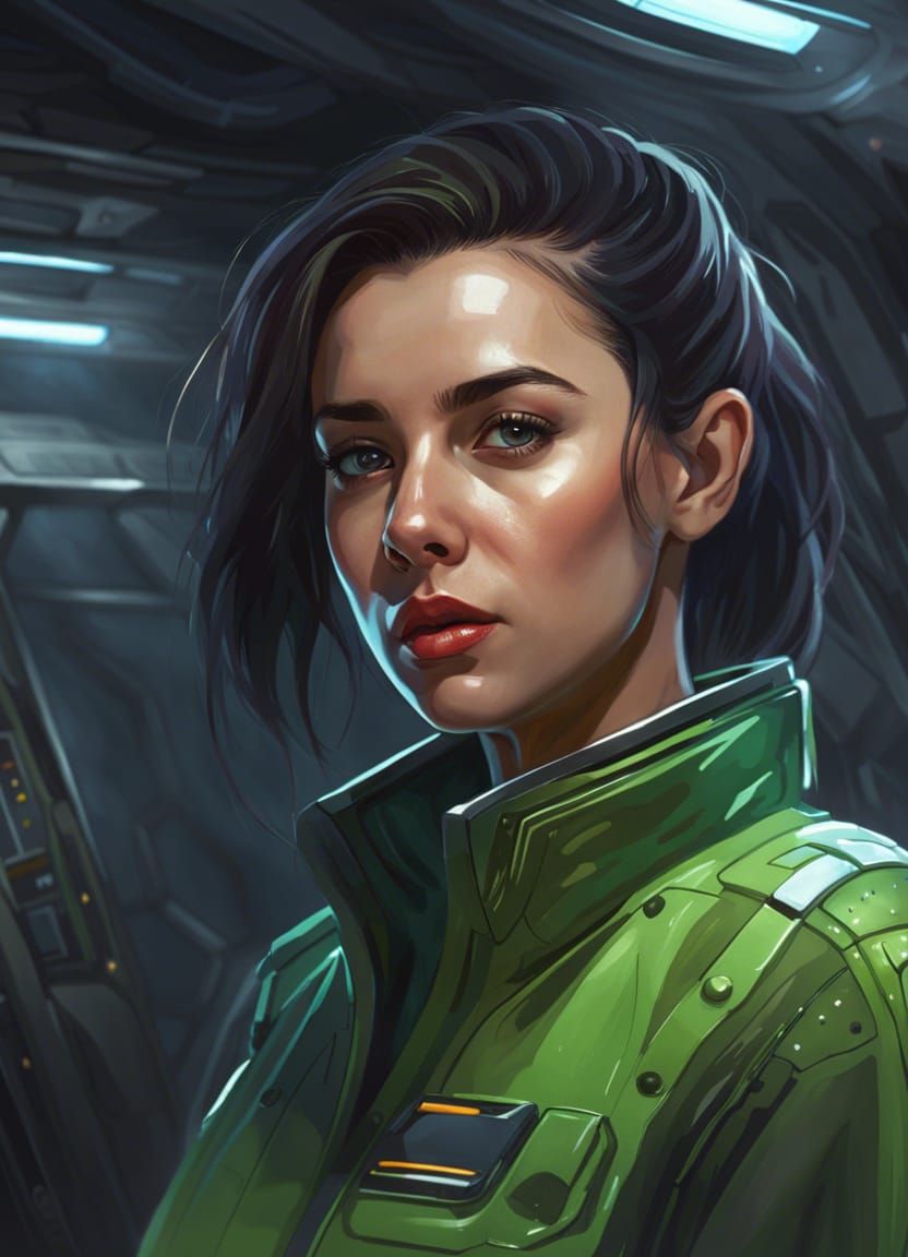 Brunette Mechanic Portrait in Sci-Fi Starship