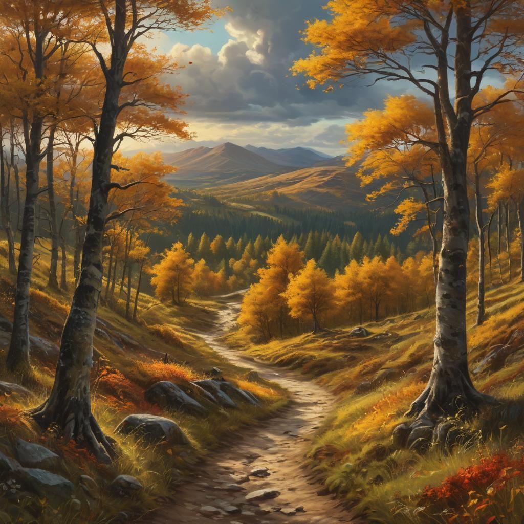 Epic Autumn Highlands Landscape in Oil Painting