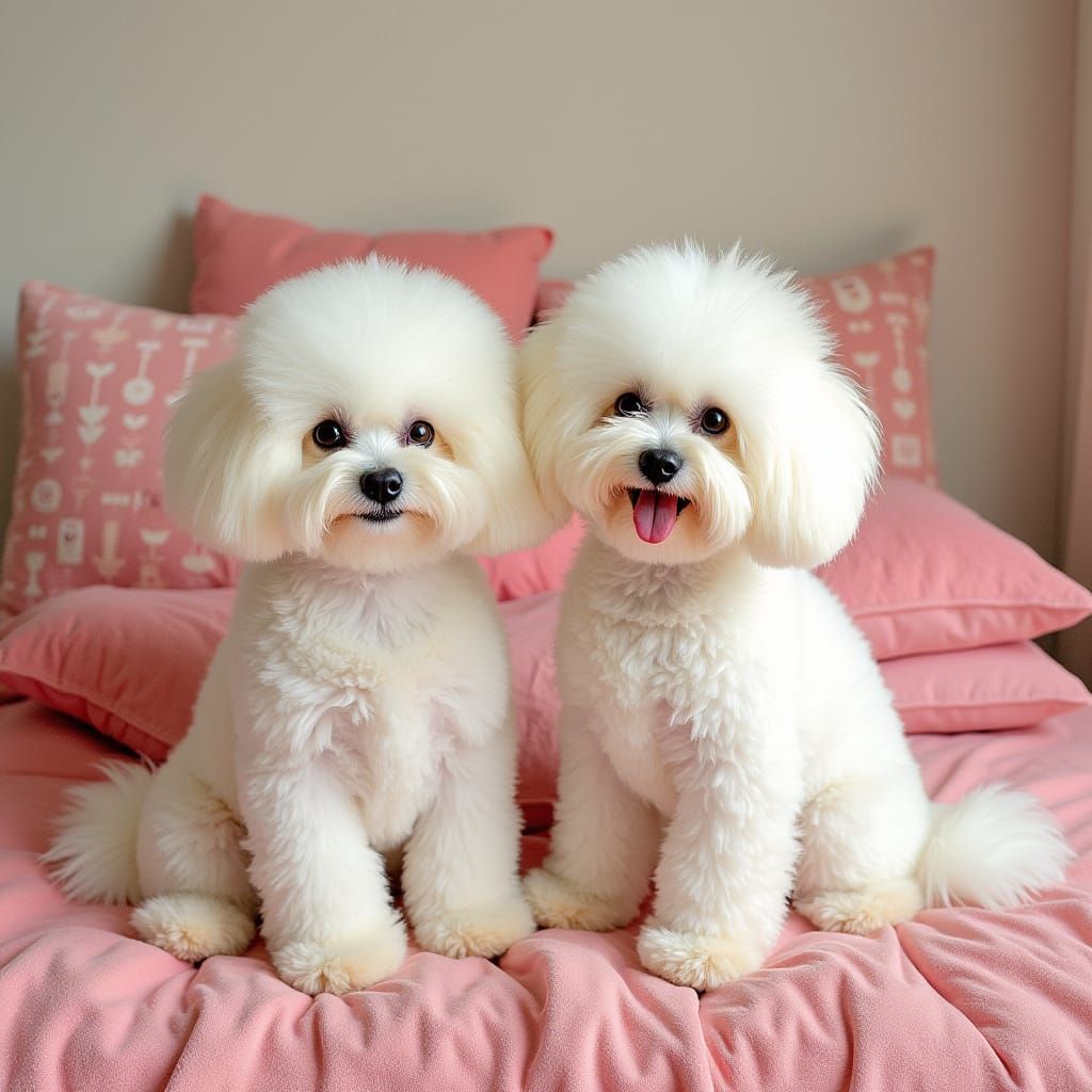 Dogs in Feather Chaos: Whimsical Art Style