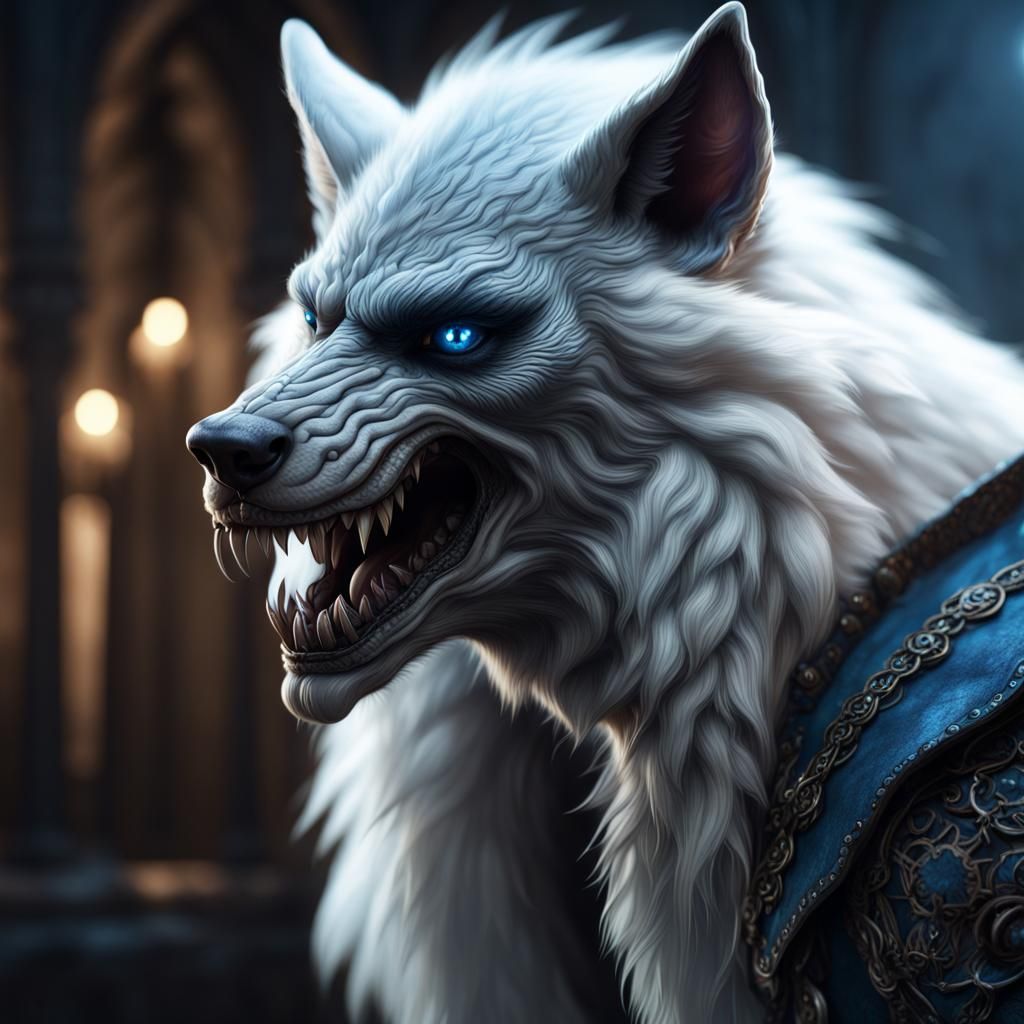 Gothic White-Fur Werewolf in Detailed Matte Painting