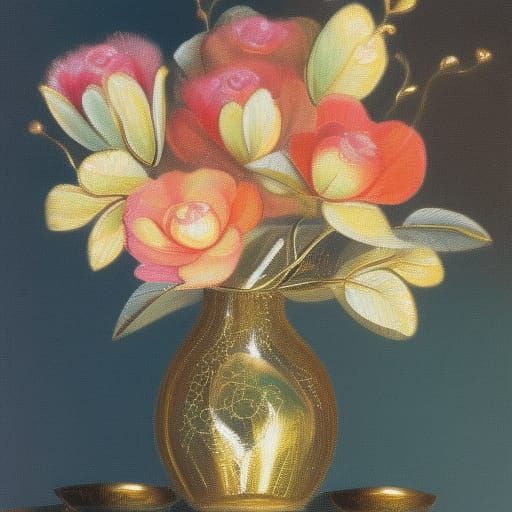 Golden Fractal Orchids in Fabergé Vase