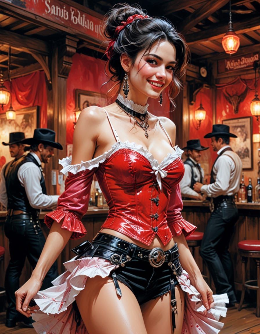 Saloon Girl Portrait in Abstract Art Style