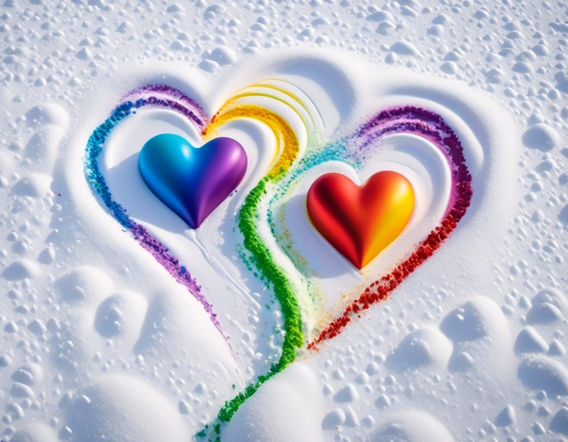 Rainbow Hearts in Snow: A Valentine's Image