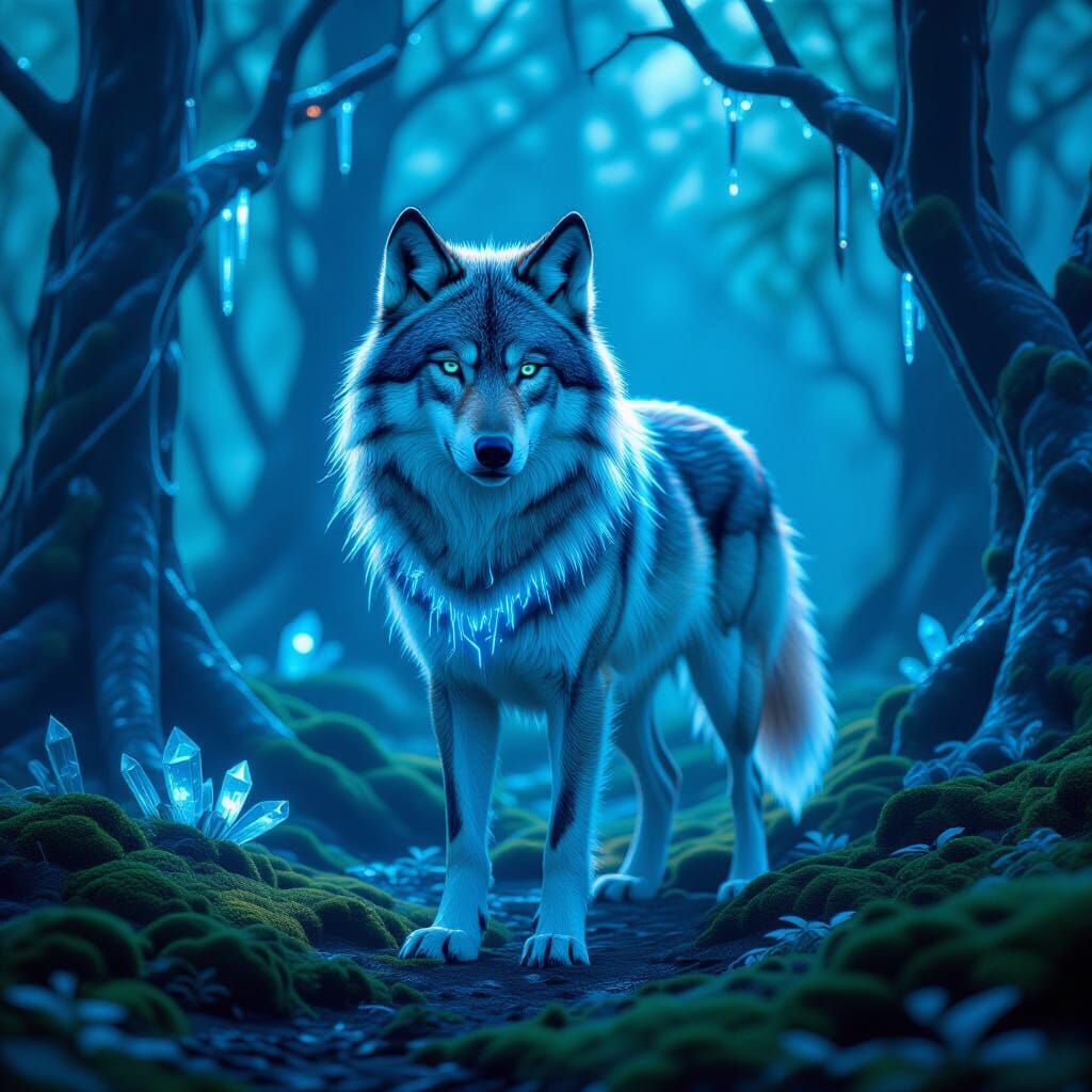 Circuit Wolf in Bioluminescent Forest