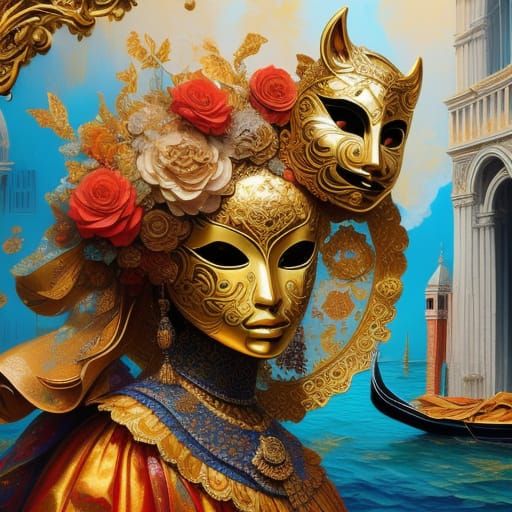 Elegant Venetian Mask Portrait in Baroque Style