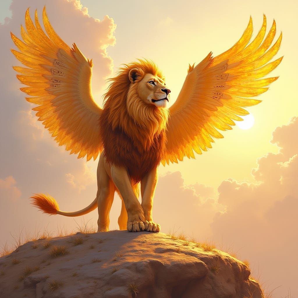Golden Lion-Phoenix Hybrid Soaring at Golden Hour