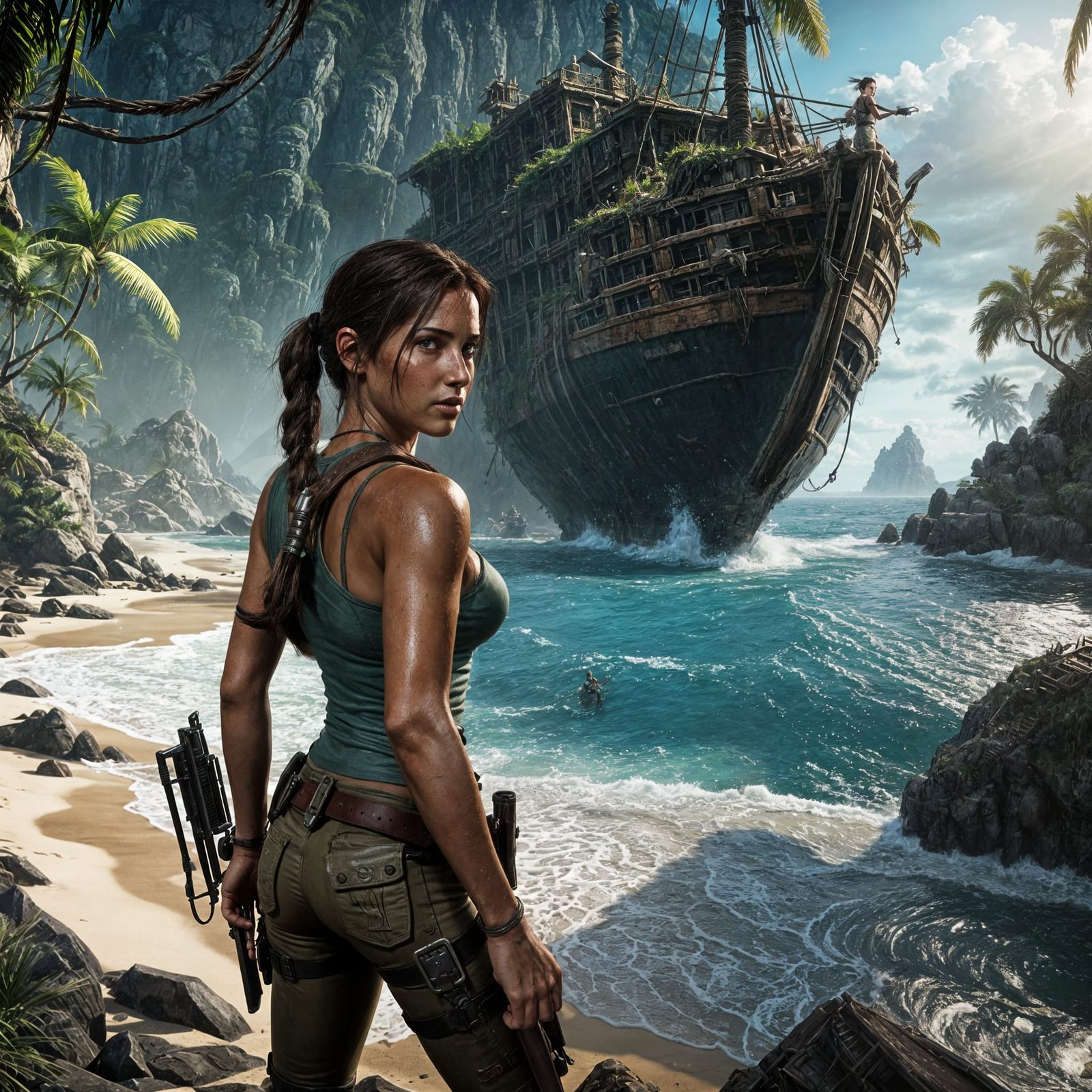 Lara Croft Isolated on Island in Unreal Engine