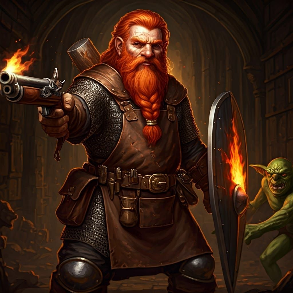 Red haired Male dwarven cleric of Tharmekhul